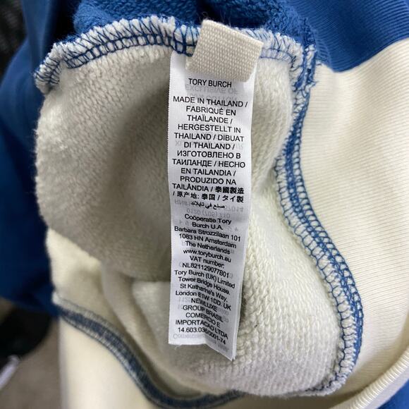 Tory Burch Tory Sport Oversized Sweatshirt Hoodie Blue Ivory Women's Size XL - Picture 9 of 11